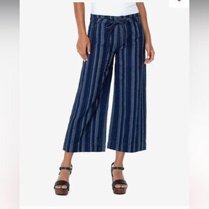 Liverpool Size 27” High Rise Cropped Wide Leg Jeans Self Tie Dark Wash Nautical